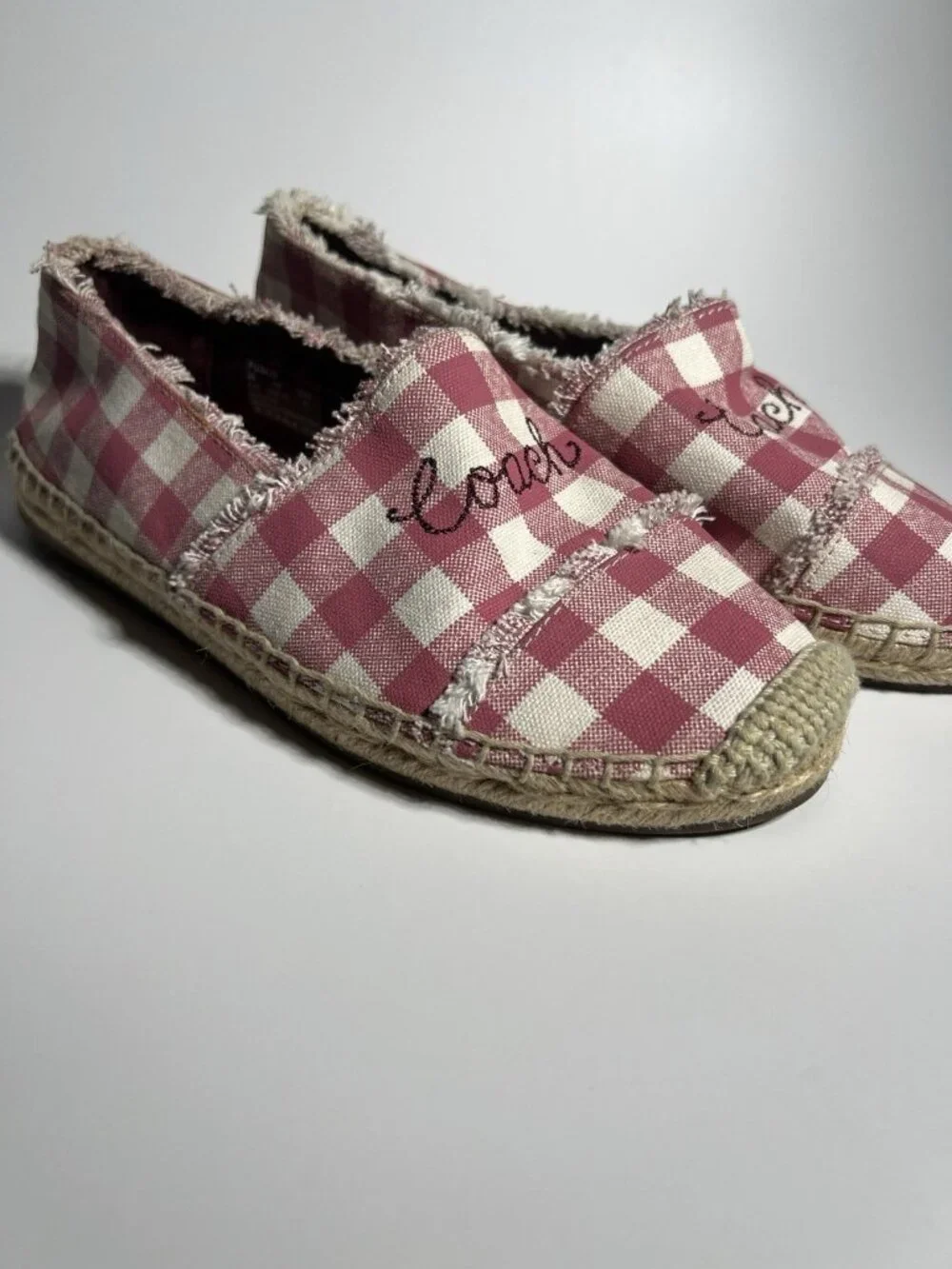 Coach Gingham Espadrille Flats Women’s Size 6.5 Pink White Slip On